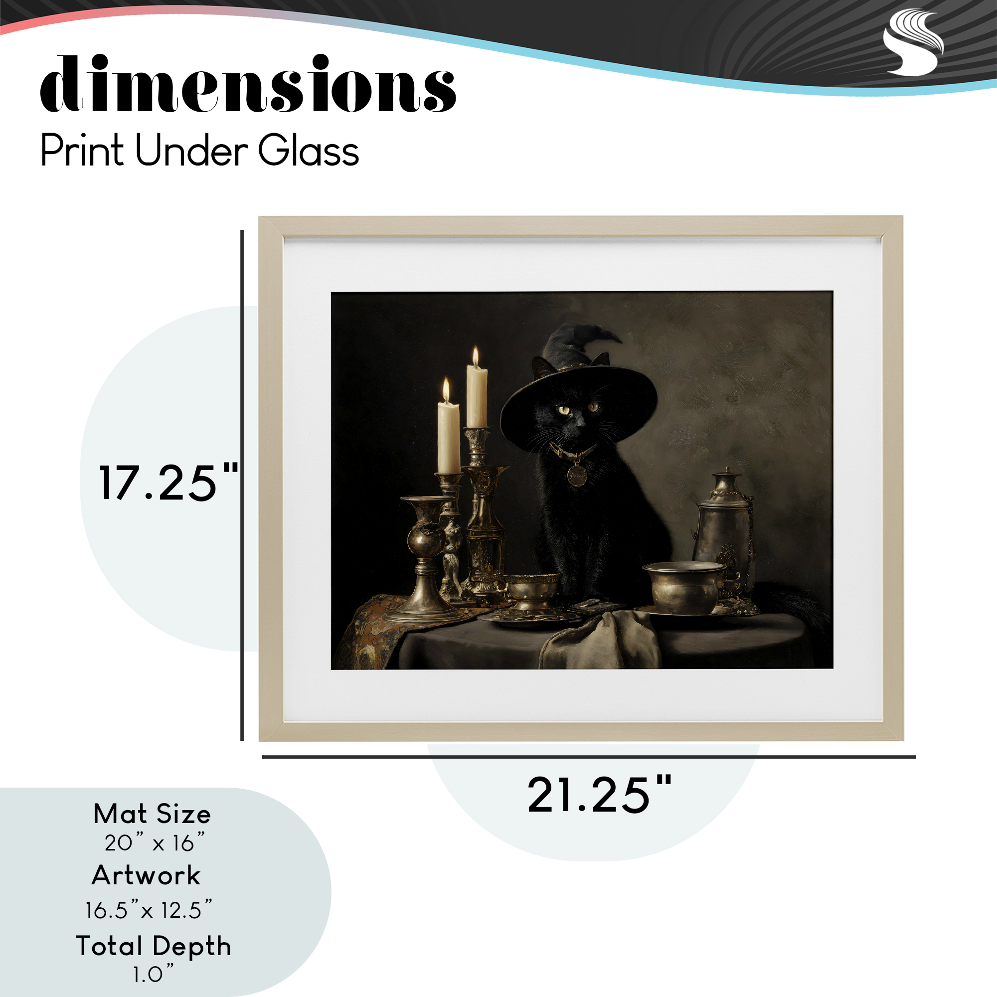 Vintage Witchy Black Cat Birch Framed Print Under Glass, design by Arlington Prints