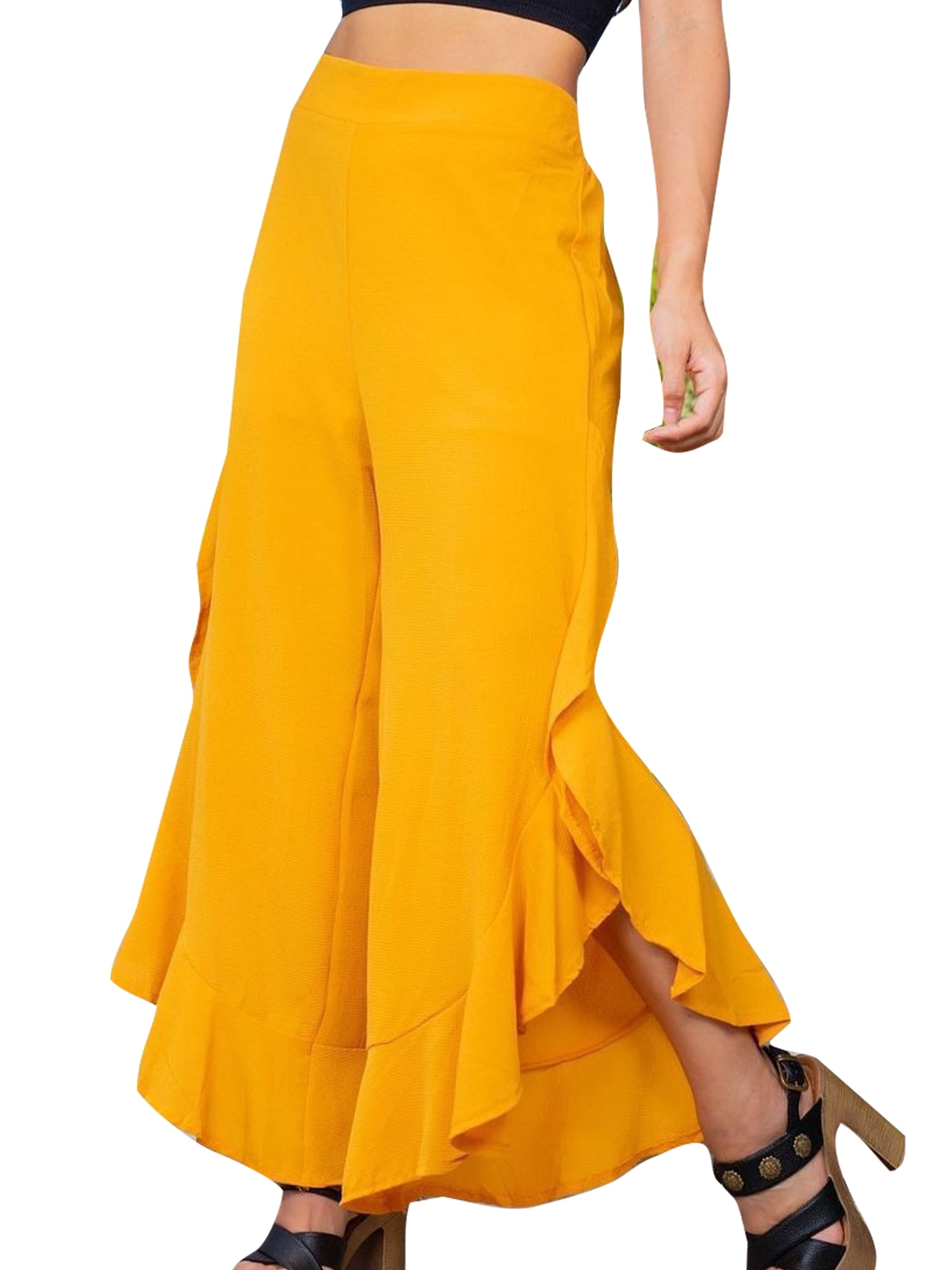 Wrcnote Ladies Bottoms High Waist Palazzo Pant Wide Leg Pants Holiday Lounge Trousers Solid