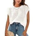 thumbnail image 3 of Womens Spring Tops 2025 Summer Shirts Crochet Cap Sleeve Sweater Pullover Cute Crew Neck Beach Cover Ups L, 3 of 8