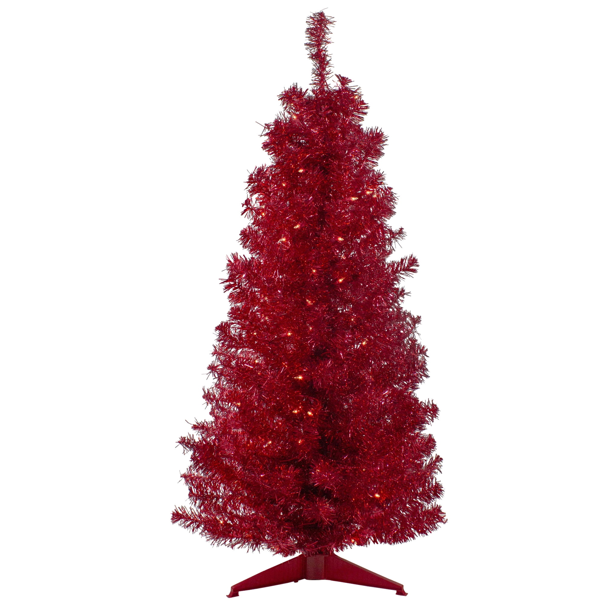 4' Pre-Lit Slim Red Artificial Christmas Tree - Clear Lights - Walmart ...