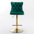 thumbnail image 3 of Swivel Velvet Bar stools, Set of 2, Modern Adjustable Counter Height Bar Stool with Nailheads Trim, Golden Footrest, Button Tufted Upholstered Bar Stools for Home Pub and Kitchen Island, Green, 3 of 9