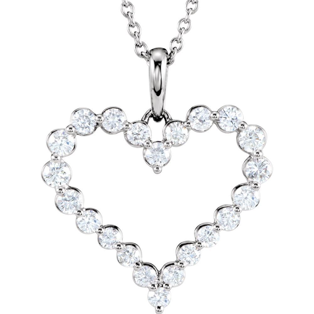 14k White Gold Diamond Heart Necklace 1ct by