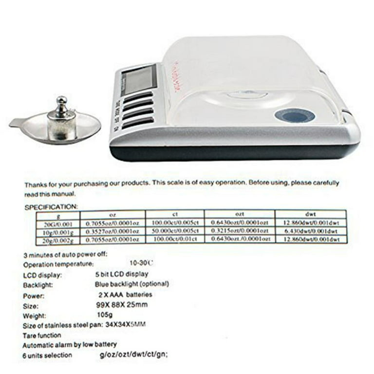  Smart Weigh GEM20-20g x 0.001 grams, High Precision Digital  Milligram Jewelry Scale, Reloading, Jewelry and Gems Scale, Calibration  Weights and Tweezers Included: Digital Kitchen Scales: Home & Kitchen
