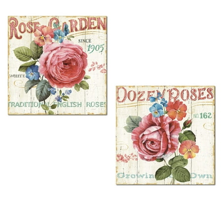 Beautiful Blooming English Rose Flower Sign Print Set by Lisa Audit; Floral Decor; Two 12x12in Poster Prints (Printed on (Best Star Sign For Libra Woman)