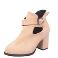 thumbnail image 4 of Fesfesfes Cowgirl Boots For Women Retro Casual Suede Low-top Mid-heel Chunky Boots With Buttons 4.5(36), 4 of 7