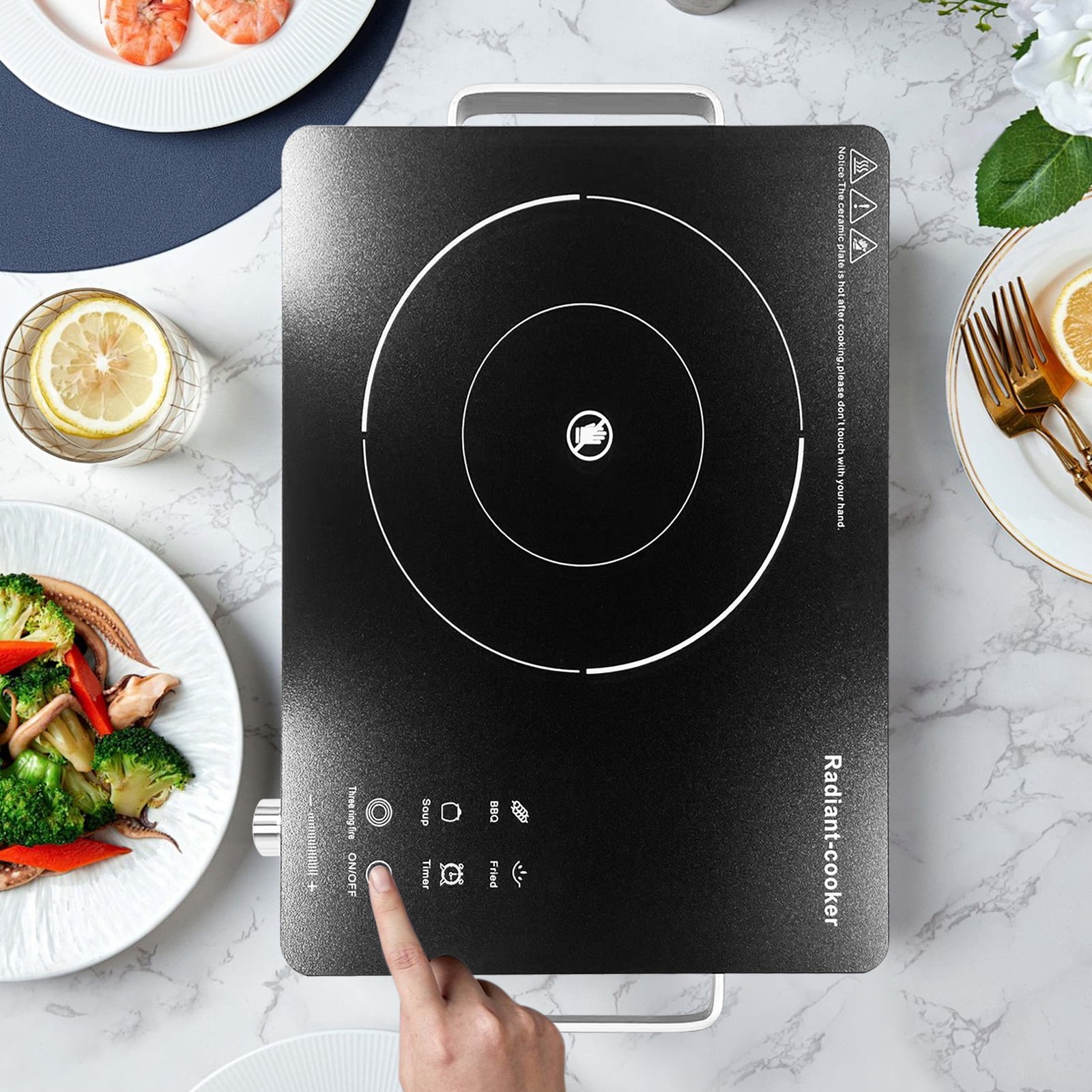 3500W Portable Electric Stove, Infrared Burner with 3-Hour Timer Electric Heating Plate Surface Touch and Knob Controls 10-Level Power Temperature Adjustment for Flat-Bottom Cookware