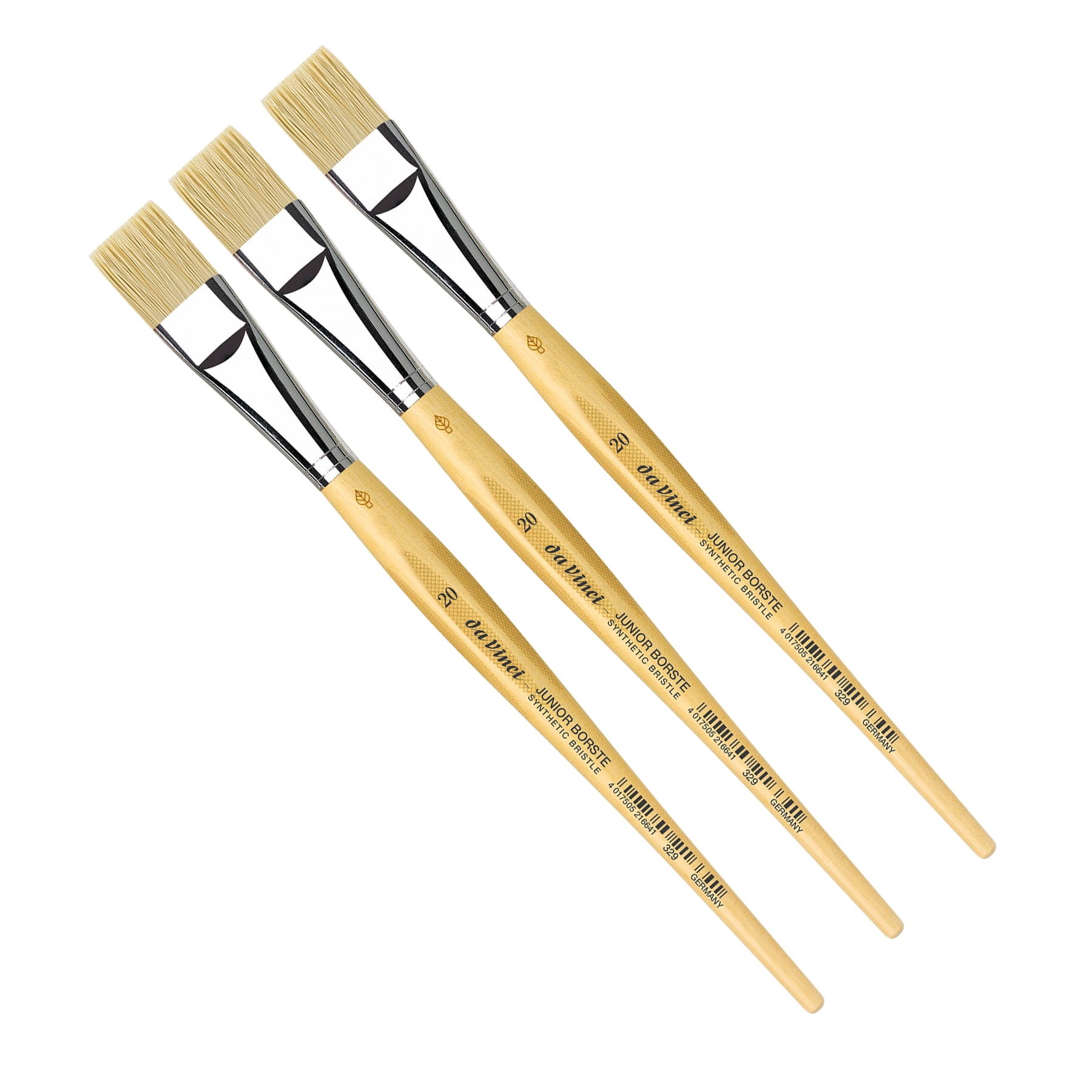 da Vinci JUNIOR BORSTE Synthetic Student Brush, Synthetic, Tempera, Flat, Series 329, Size 20, Pack of 3