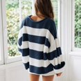 thumbnail image 6 of Womens Long Sleeve Oversized Striped Crew Neck Loose Fit Knitted Sweaters, S, 6 of 7