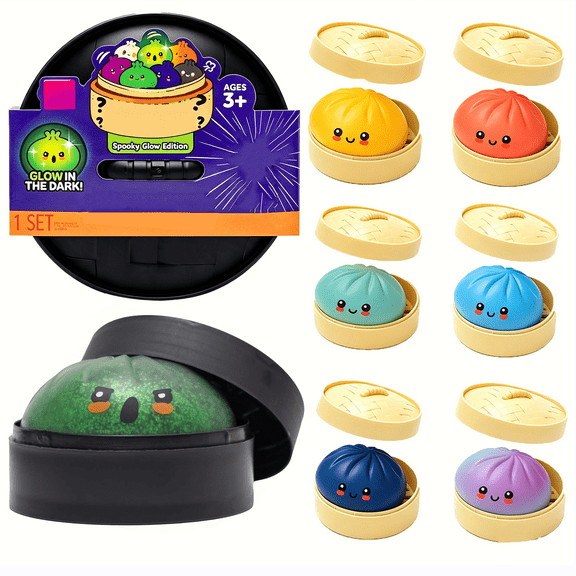Glow In The Dark Mystery Dumpling Squishy Box, Glitter Spooky Glow Collectible Toy, Sensory Squeeze Stress Relief Toy for All‑Age Holiday Birthday Gifts A-Random 1PC Crazy Gifts for Fun