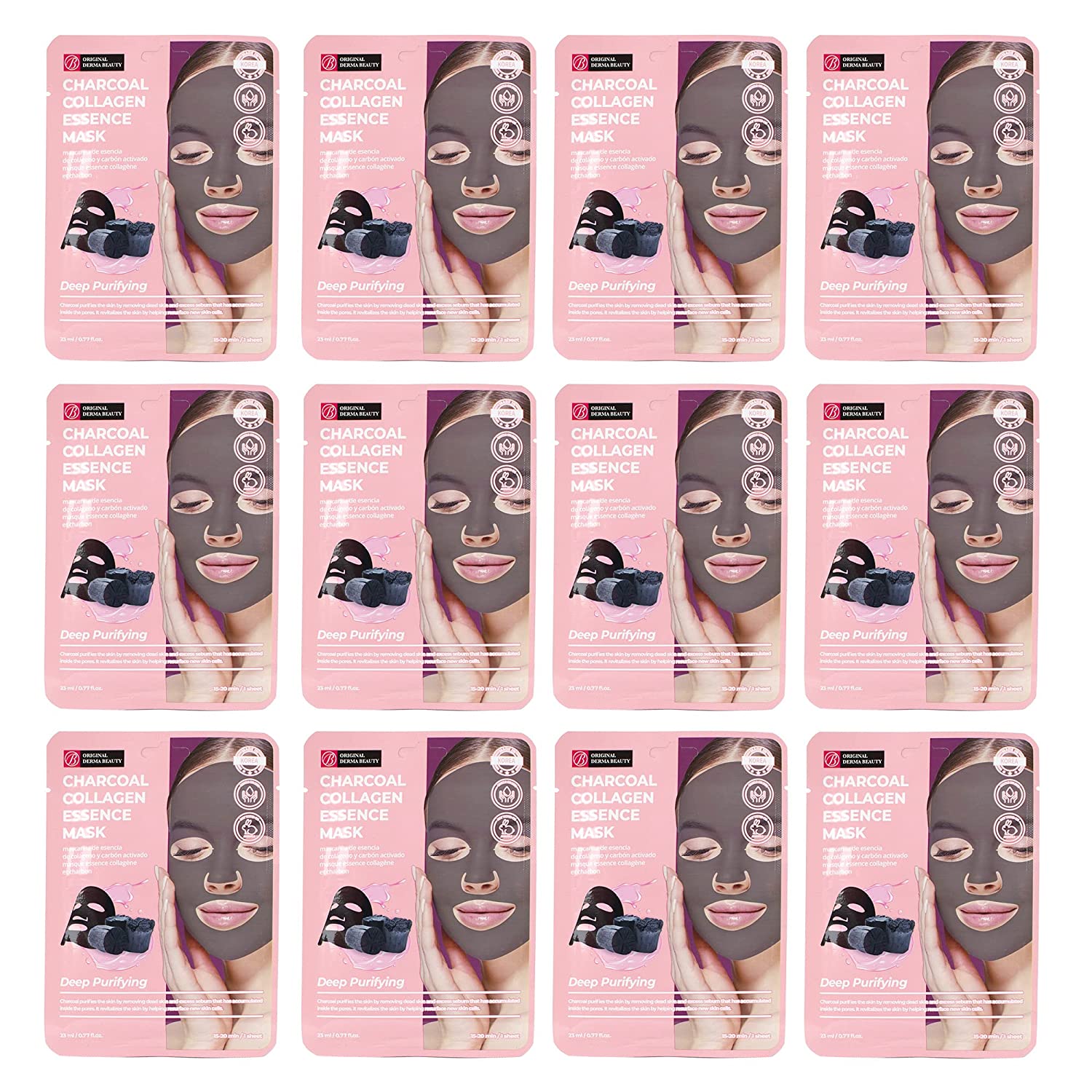 Original Derma Beauty 12 Pack Deep Purifying Charcoal Collagen Essecne