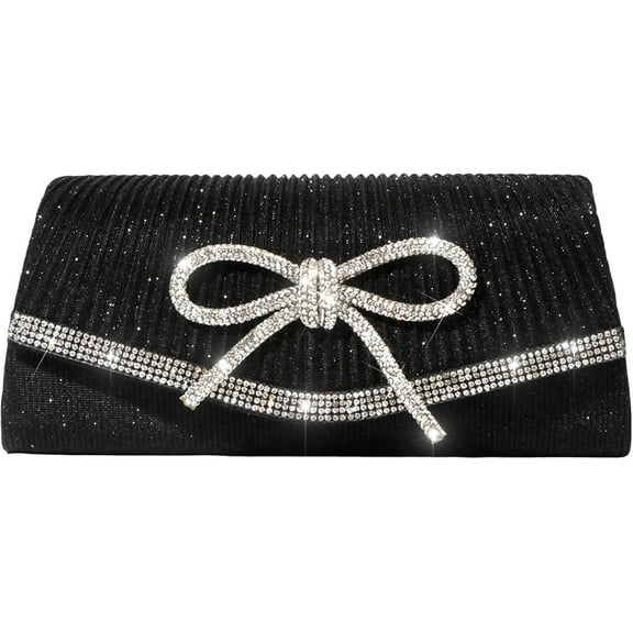 Glitter Clutch Purses for Women Elegant Bow Evening Bag Dressy Wedding Cocktail Party Prom Rhinestone Purse