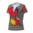 thumbnail image 3 of Wukai Dinosaur Super Hero Cartoon Casual V-Neck Graphic Tees for Women: Lightweight and Breathable Summer Tops with Stylish Design-Large, 3 of 8