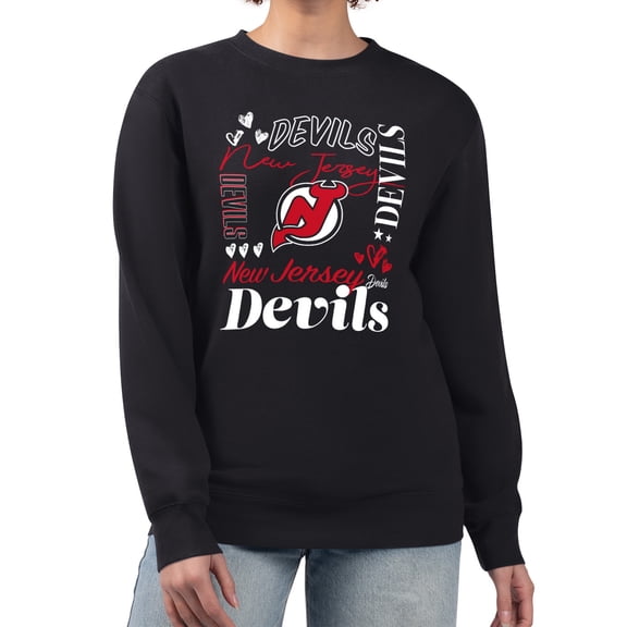 Women's G-III 4Her by Carl Banks Black New Jersey Devils Collage Graphic Fleece Long Sleeve Pullover Sweatshirt