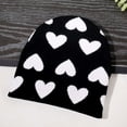 thumbnail image 2 of Black Ladies Knitted Hat Featuring Heart Pattern And Curled Edgeless Crafted From Acrylic For Warmth, 2 of 3