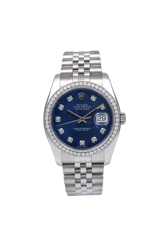 Pre-Owned Rolex Datejust 36MM 116234 Blue Diamond Dial Diamond Bezel Stainless Steel Jubilee Bracelet 1.2ct