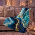 thumbnail image 6 of Marbled Navy Teal Gold Sofa Scene Elegant Abstract, Festive Halloween Scene, Warm Flannel Blanket for Beach House and Living Room, Art Lovers Halloween Gift, Festive Home Decor, 6 of 9