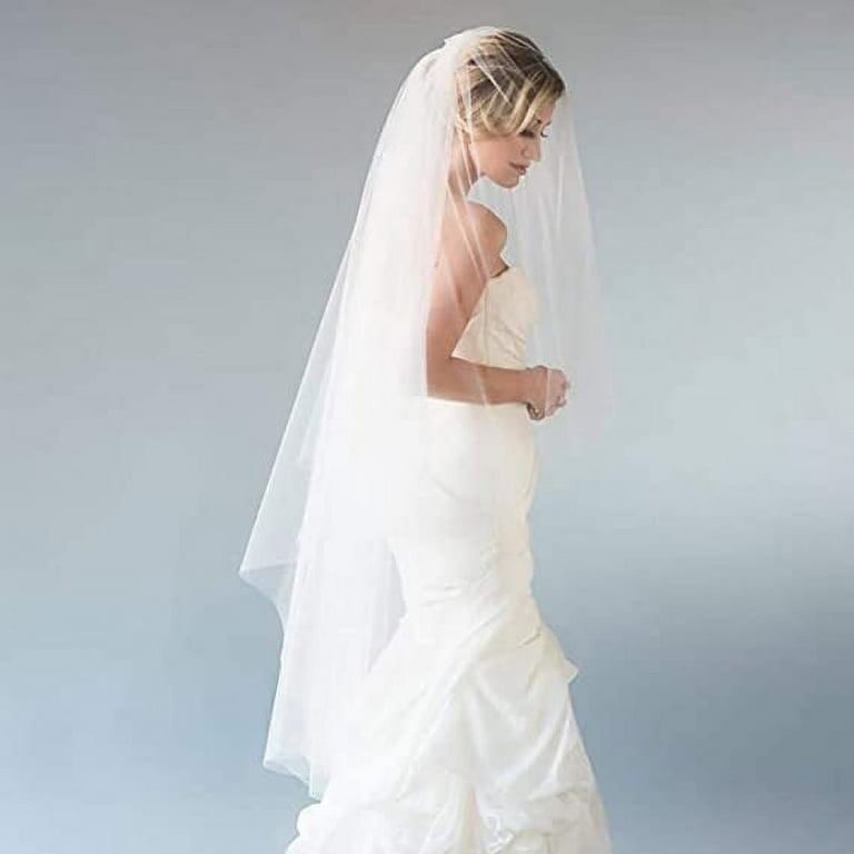 2 Tier Wedding Bridal Veil with Comb White Ivory Cut Edge Waltz Length 