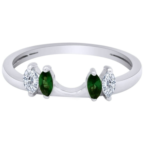 Marquise Shape Simulated Green Emerald & Cubic Zirconia Enhancer Guard 10k White Gold Ring Size - 10
