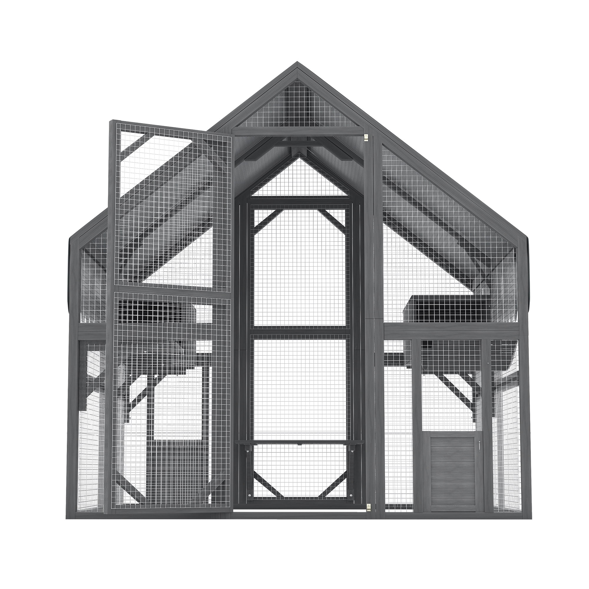 Leumius Large Outdoor Cat Enclosure for Multiple Cats with 2 Platforms, 2 Resting Box and 1 Bridges, Wooden Feral Cats Shelter with Waterproof and UV Proof Canopy for Patio Yard Graden