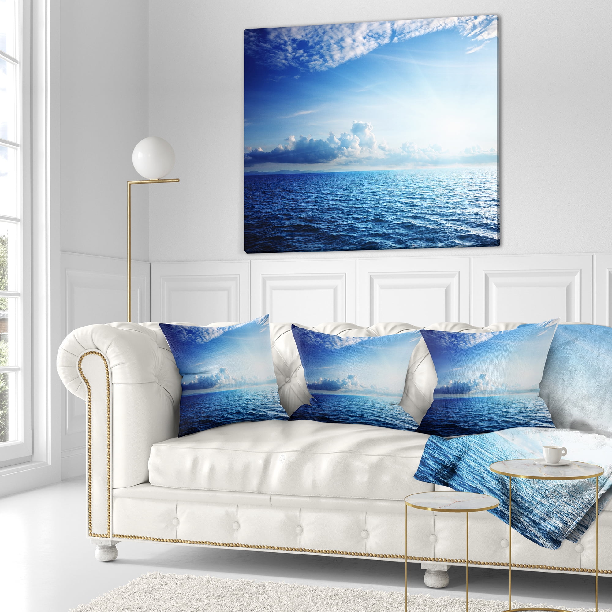 Designart Blue Caribbean Sea and Perfect Blue Sky - Seascape Throw Pillow - 16x16