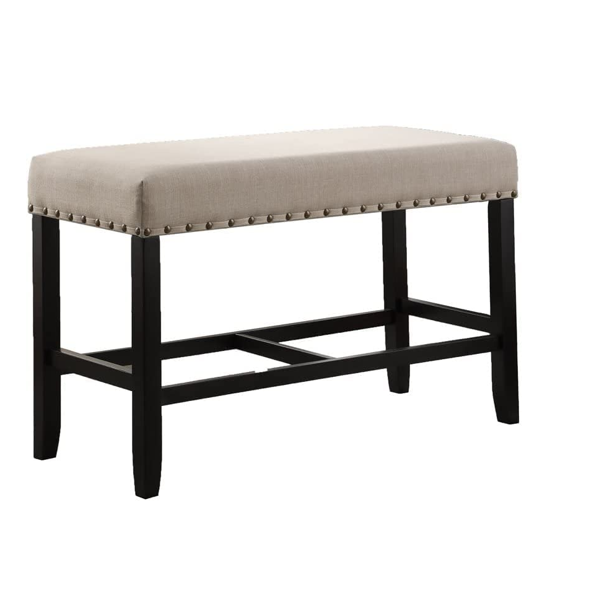 Fabric Counter Height Dining Bench with Nailhead Trim, Tan