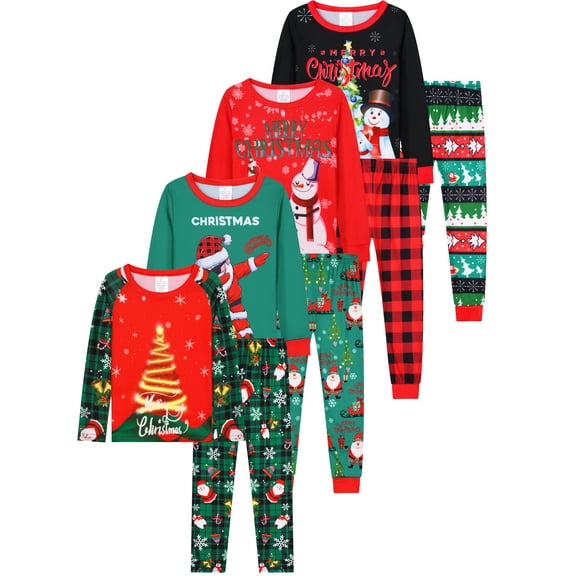 WIBACKER 1-12Years Toddler Boys Christmas Tree Pajamas Set Toddler Girls Long Sleeve Tops and Pants 2 Piece Pjs Sleepwear