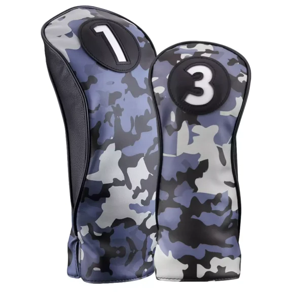 Majek Golf Club Blue and Black Camo Head Cover Set Driver #1 and #3 Fairway Wood