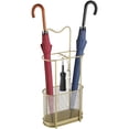 thumbnail image 3 of Metal Umbrella Stand, Umbrella Holder with Drip Tray and Hooks, Gold Walking Stick Stand for Entryway Hallway Hotel Lobby Office, 11.8 x 5.9 x 23.6 Inch, 3 of 7