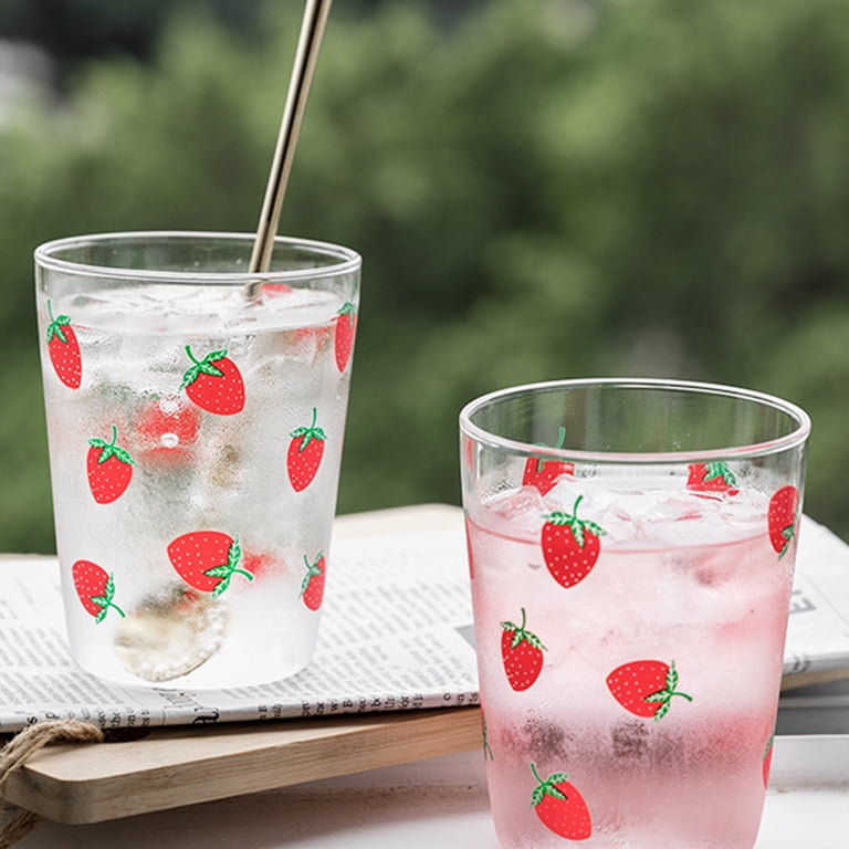 Glass Cups Covzoe 4-Pack Strawberry - 10 Oz Cute Aesthetic Drinking Glasses  With Straws 10 Oz Glass Drinking Cups
