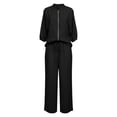 thumbnail image 5 of Xunmmm Women's Cotton Linen Two Piece Set Loose Fit Half Sleeve Zipper Shirt and Wide Leg Pant Casual Summer 2 Piece Set for Women Linen Pants Set Outerwear, 5 of 5