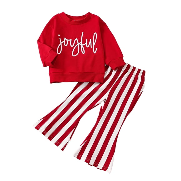 Ropa Para Bebés Y Niñas, Atuendo Para Niños Pequeños, Traje De Navidad, Sudadera De Manga Larga, Conjunto De Pantalones Con Campana, Ropa De Navidad Roja Odeerbi LM103-4357