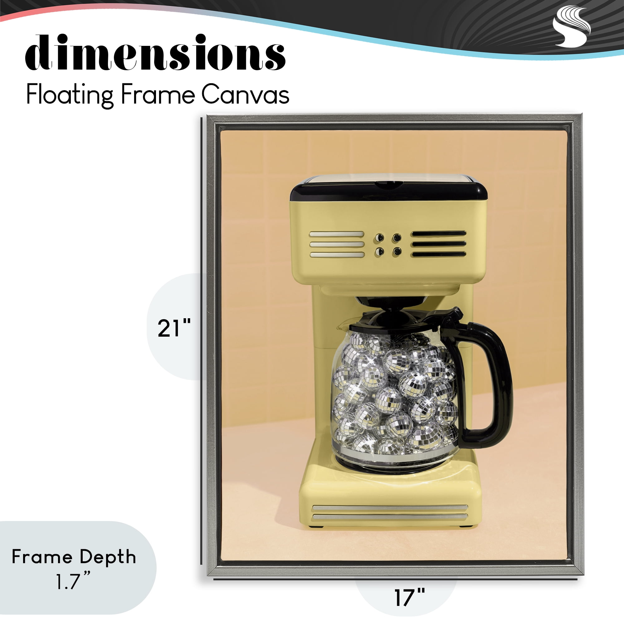 Stupell Industries Disco Coffee Maker over Yellow Gray Framed Floater Canvas Wall Art, design by LISH Creative