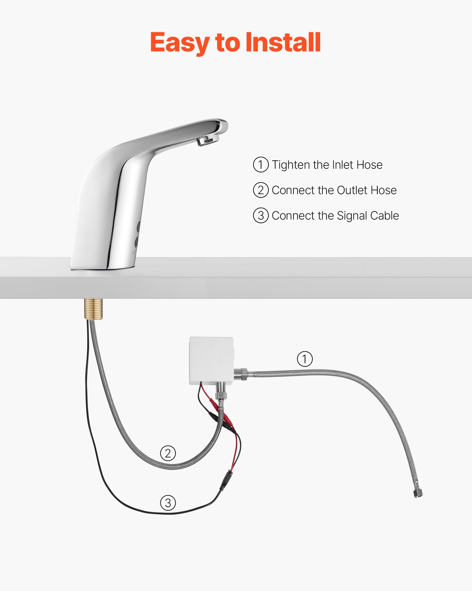 VEVOR Touchless Bathroom Sink Faucet, Automatic Motion Sensor Restroom Toilet Faucet Cold Water with Single Hole, Battery Operated for 9/16 in Pipe Commercial Lavatory,Chrome Plated Silver