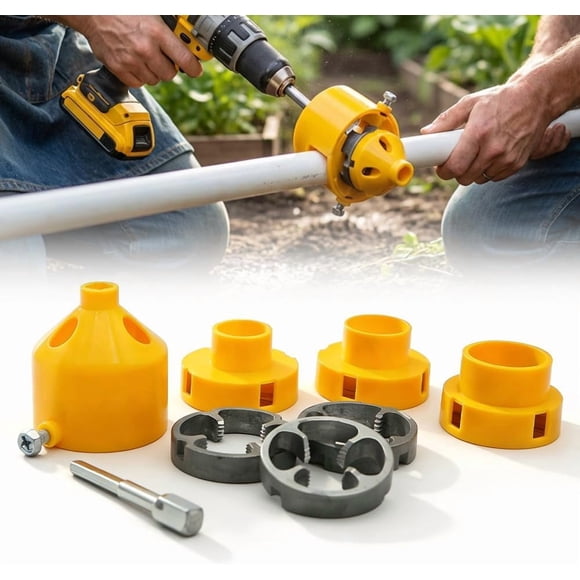 PVC Pipe Threader Kit, 8-Piece Water Pipe Thread Cutting Tool for 1/2", 3/4", 1" Plastic Pipes