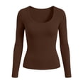thumbnail image 7 of Warop Women's Ribbed Scoop Neck Slim Fitted T Shirts Basic Solid Long Sleeve Tee Fall Tops Trendy Tight Underscrub, 7 of 7