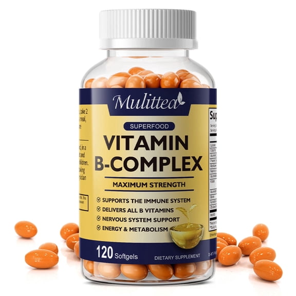 Mulittea Super B-Complex Capsules, Full Spectrum Vitamin B Blend with B12 & Folate, Energy & Nervous System Support, 120 Count