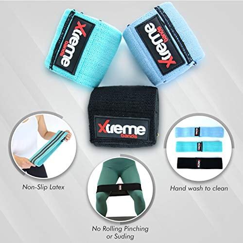 Xtreme Bands Fabric Resistance Bands Set, 3 Pack (Light, Medium, Heavy) Non-Slip Workout Bands