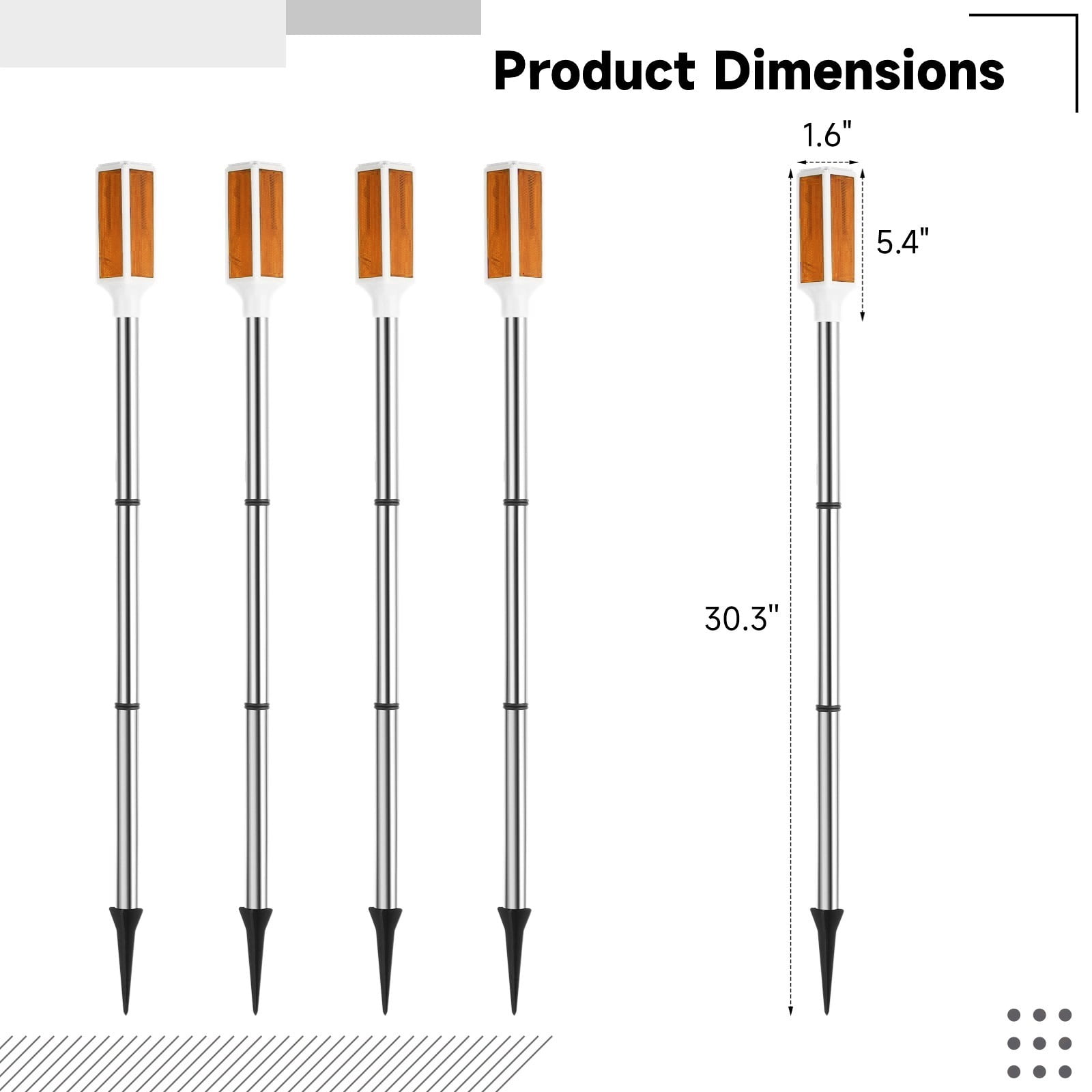 5 Pack Solar Driveway Marker Lights - Orange LED Path & Roadside Warning Lights on Stakes, Outdoor Solar Powered for Easy Installation