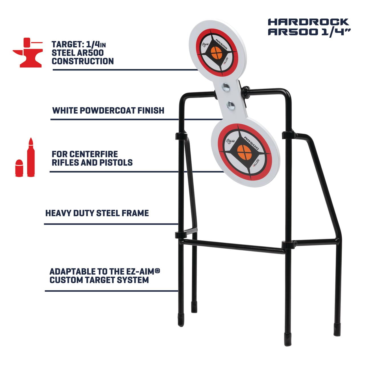 Ez Aim AR500 Spinner Target, Large Frame, White, Steel, Shooting Practice Targets, 4" Target