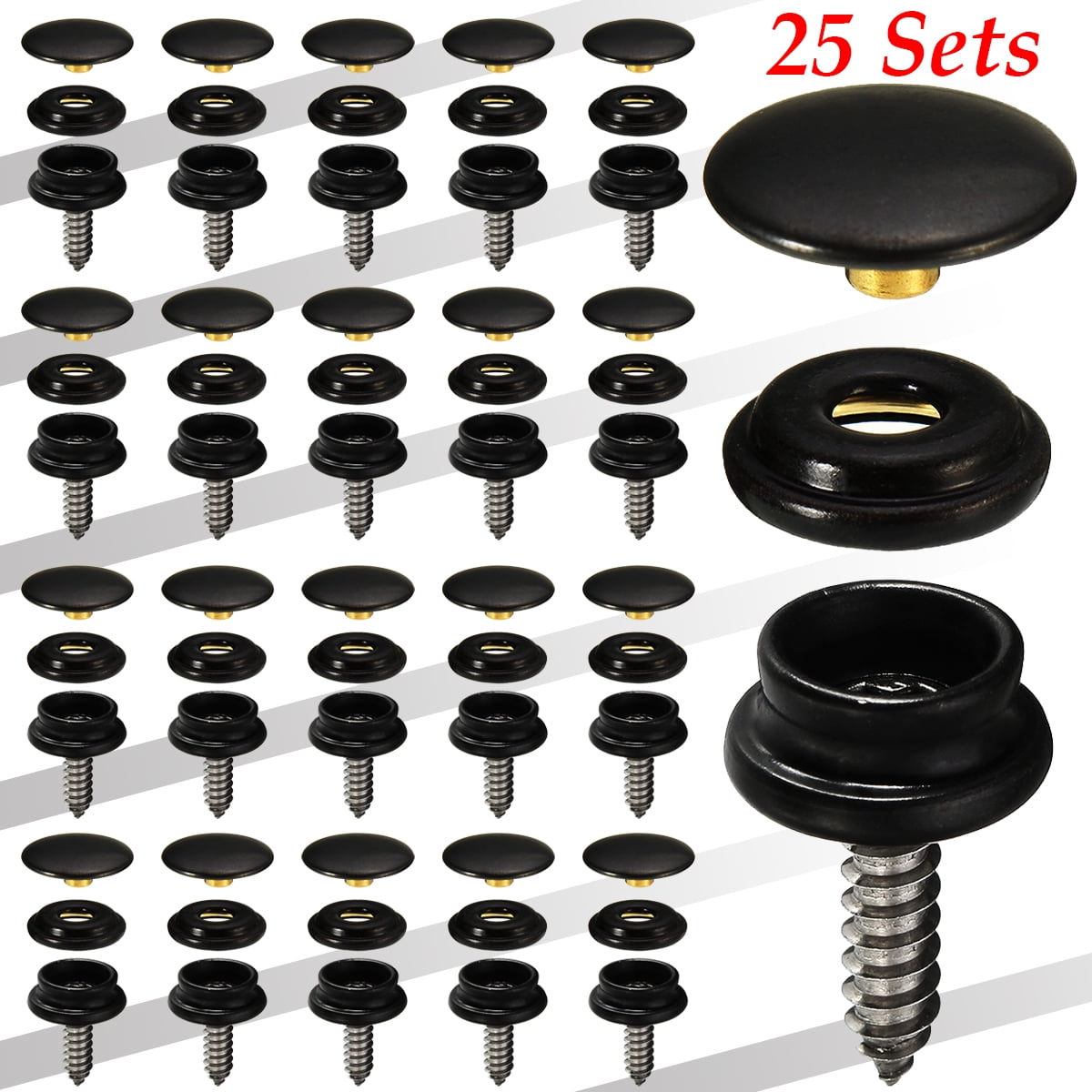 75PCS 15mm 5/8" Snap Fastener Screws Studs Button Boat Canvas Marine