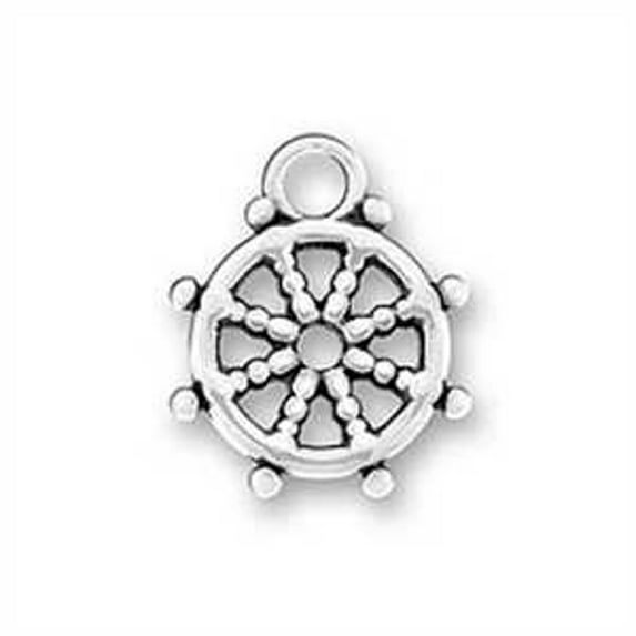 Sterling Silver 18" Unisex 1.5mm Box Chain Small Captains Boat Ship Steering Wheel Pendant Necklace