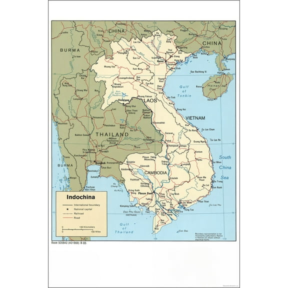 24"x36" Gallery Poster, cia map of vietnam laos cambodia 1985