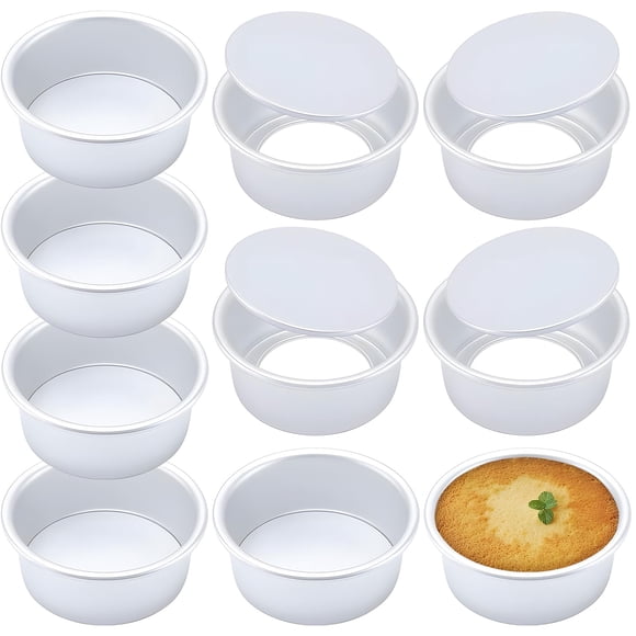 Moldes para hornear, 10 moldes redondos aluminio para pasteles de 4.5 pulgadas, con fondo extraíble, para Brownies, mini pasteles, tarta de queso, para horno y lavavajillas