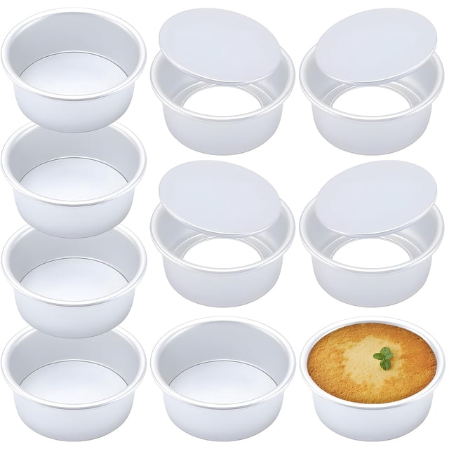 Moldes para hornear, 10 moldes redondos aluminio para pasteles de 4.5 pulgadas, con fondo extraíble, para Brownies, mini pasteles, tarta de queso, para horno y lavavajillas