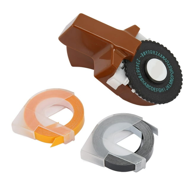 Étiqueteuse Embossée, Mini Étiqueteuse Manuelle Compacte Multifonctionnelle avec 2 Rouleaux de Rubans pour Projets DIY pour Maison pour Albums Photo Jaune, Marron