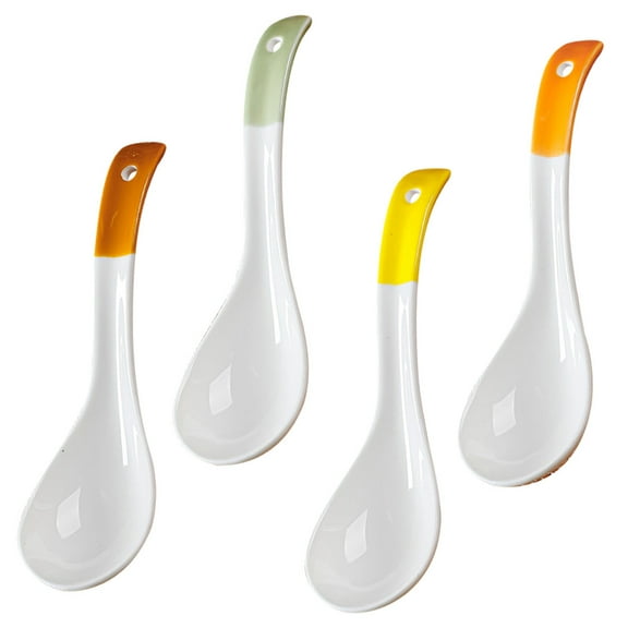 6.3-Inch Ceramic Chinese Soup Spoon, Retro Pattern Ramen Spoon Soup Dumpling Pho Wonton Miso, 4 Pieces (Color)