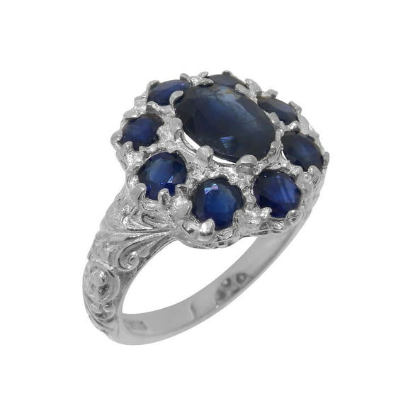 LBG British Made 925 Sterling Silver Natural Sapphire Womens Statement Ring - 33 size options - Size 10