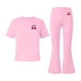 thumbnail image 4 of Girls Clothing Set Teen 2 Piece Outfits Round Neck Oversize Short Sleeve Tops Flare Pants Sets School Loose Pink 9-10 Years, 4 of 6