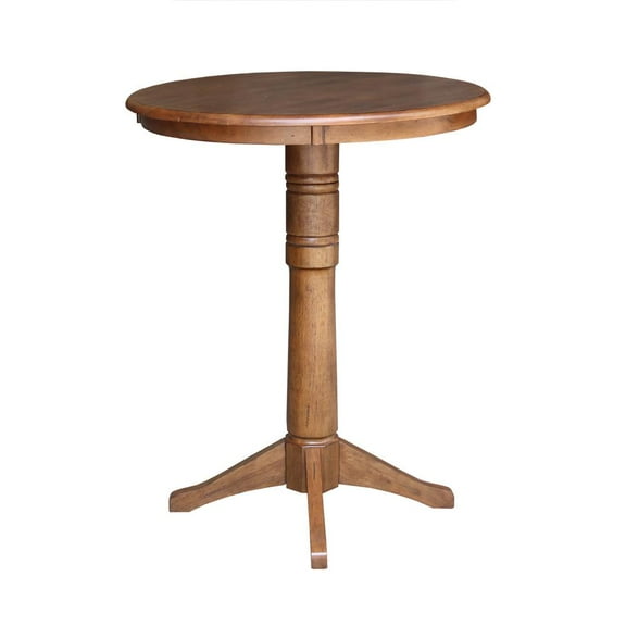 International Concepts Solid Wood Distressed Oak 30" Round Top Pedestal Bar Height Table