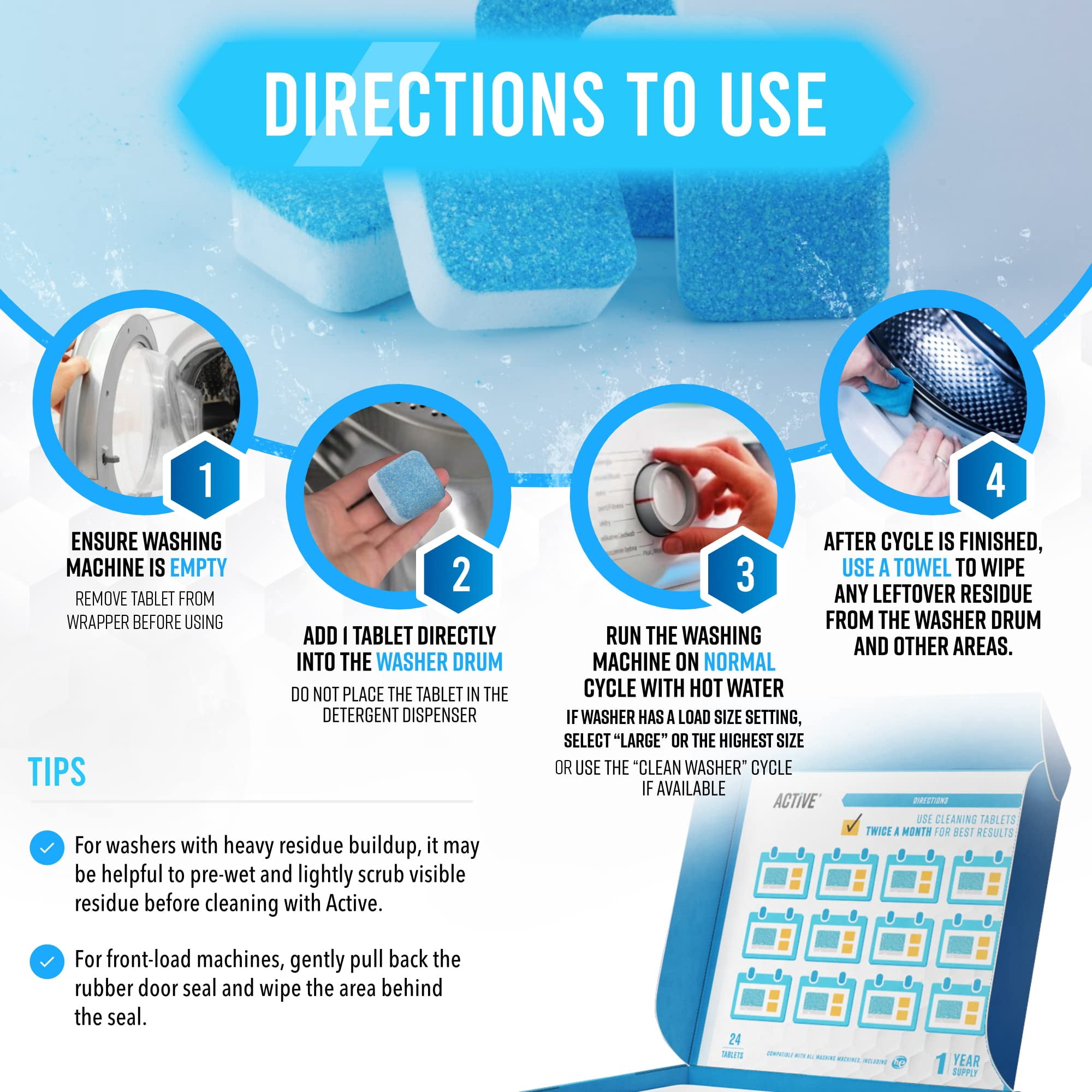 Active Washing Machine, Dishwasher, Disposal Cleaning Tablets Bundle, 72 Ct, 12 Mo Supply